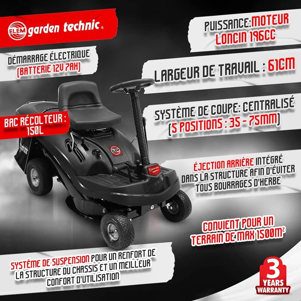 Tracteur tondeuse Elem technic rider61-p